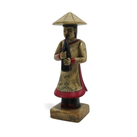 Asian MUSICIAN FIGURINE with Instrument Ethnic Home Decor Vintage 6" - Picture 4 of 10
